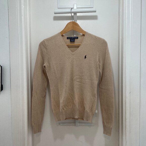 Ralph Lauren Sport womens V-neck Merino wool blend sweater size S in sand - Picture 1 of 3